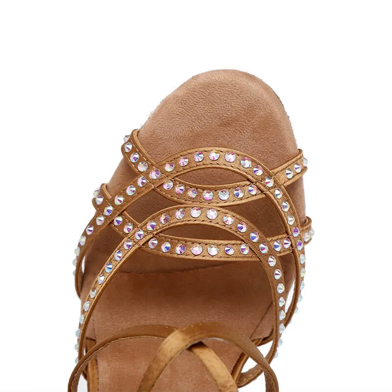 Rhinestone Cross Strap 10cm High Heel Dance Shoes