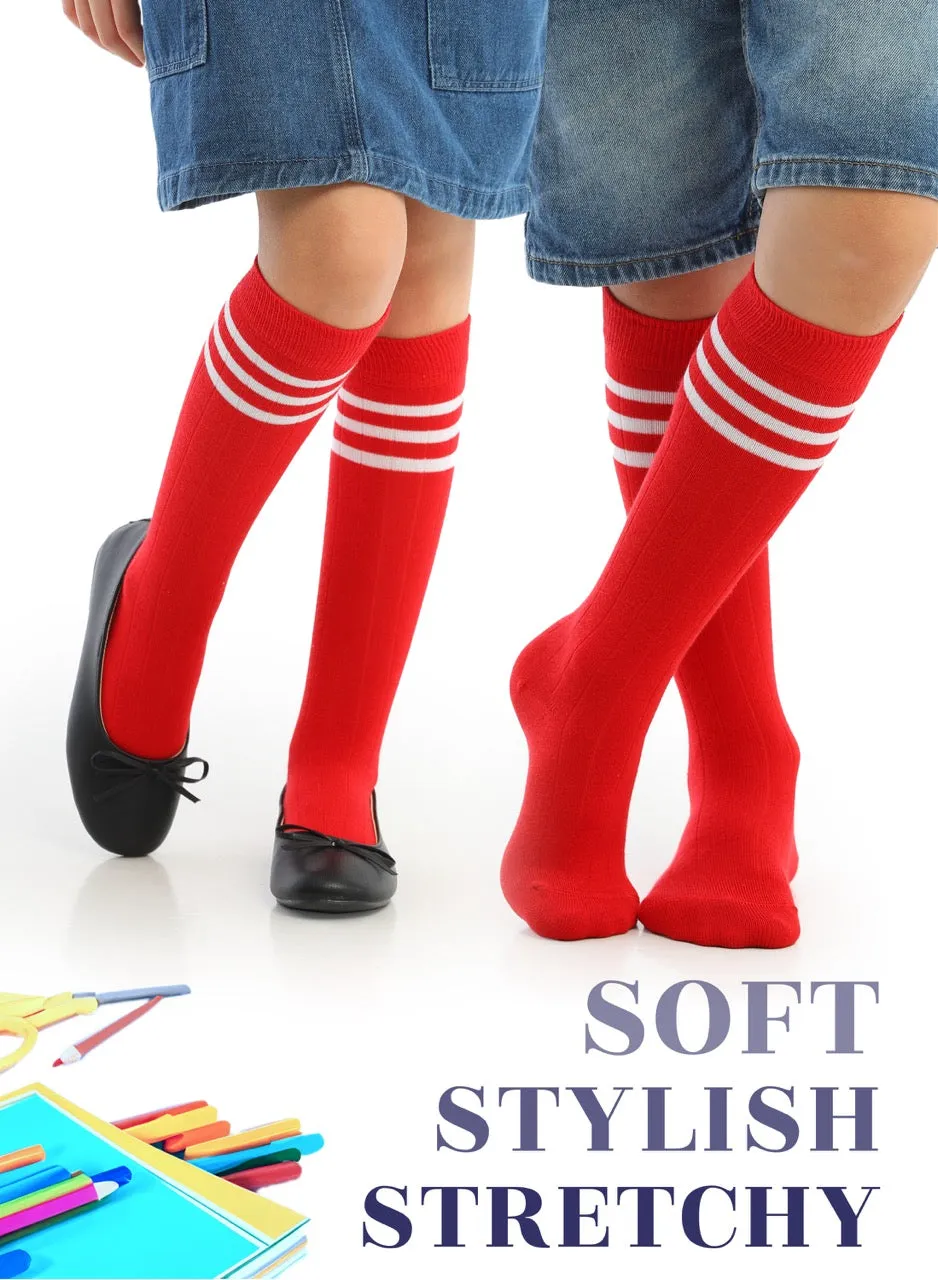 Striped Cotton Kids' Knee-High Dress Socks, 4 Pairs