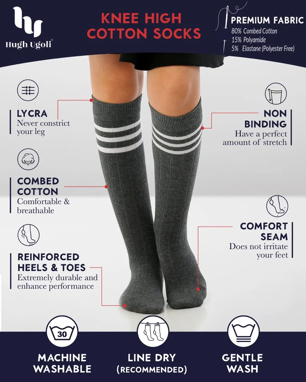 Striped Cotton Kids' Knee-High Dress Socks, 4 Pairs